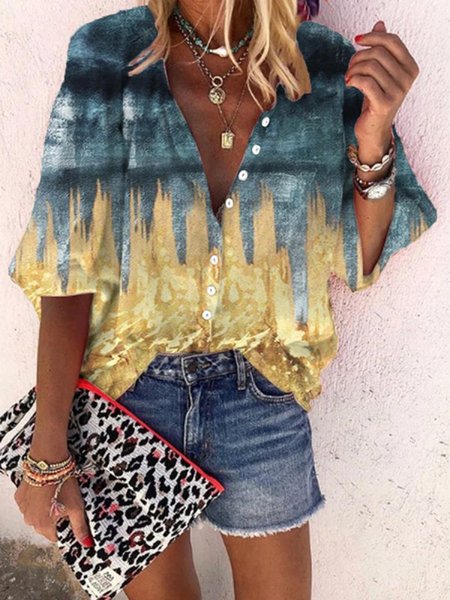

Gray Printed Shift 3/4 Sleeve Casual Shirts & Tops, Blouses & Shirts