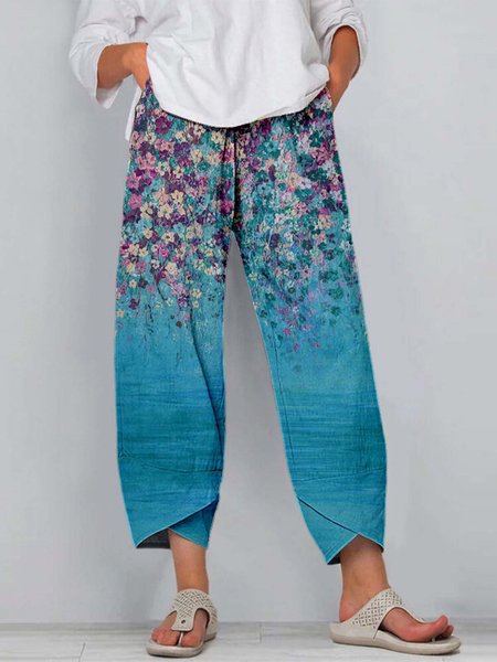 

Floral Slit Cotton-Blend Pants, Lightblue, Pants
