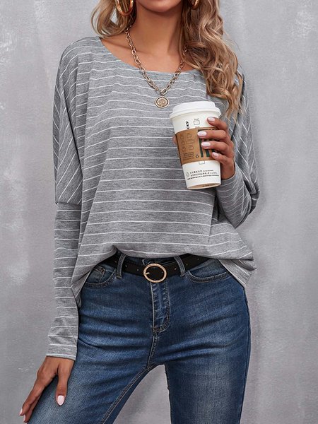 

Long Sleeve Casual Crew Neck Shirts & Tops, Gray, Long sleeve tops