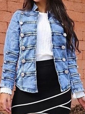 

Denim Stand Collar Casual Jackets, Lightblue, Jackets