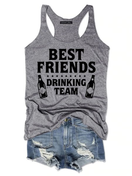 

Best Friends Drinking Team Women’s Crew Neck Cotton-Blend Casual Sleeveless Shirts & Tops, Gray, Tank Tops
