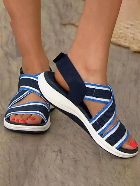 Regolabile Allungare Gli Sport Sandali Con A Righe Gli Sport Cinghie, Blu intenso, Sandals