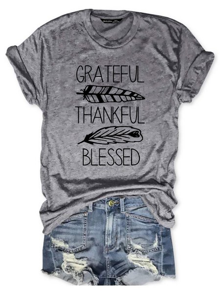 

Grateful, Thankful, Blessed Graphic Short Sleeve Tee, Light gray, T-shirts