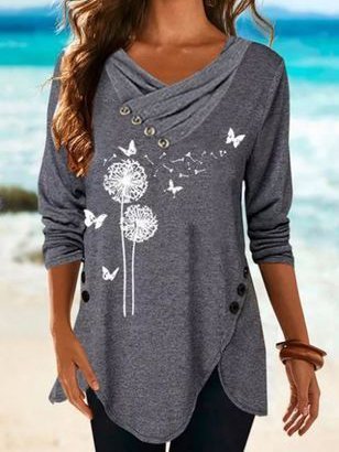 

Casual Long Sleeve Asymmetrical Shirts & Tops, As picture, Tees & T-shirts