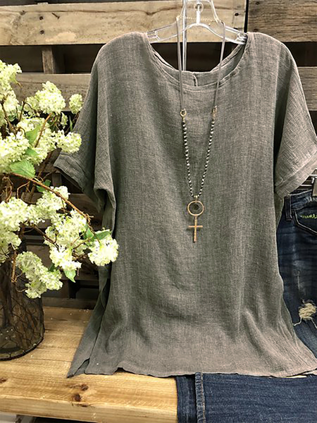 

T-Shirt a Girocollo Casuale, Grigio, Blouses & Shirts