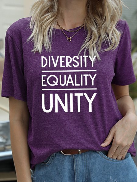 

Diversity Equality Unity Women's Cotton-Blend Casual Crew Neck Shift Shirts & Tops, Purple, T-shirts