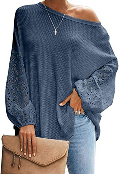 

Maniche Lunghe Casuale Camicie & Top, Denim blue, Blouses & Shirts