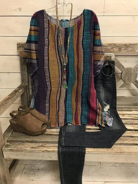 

Più Taglia-Donna a Righe Casuale Camicie & Top, Multicolore, Blouses & Shirts