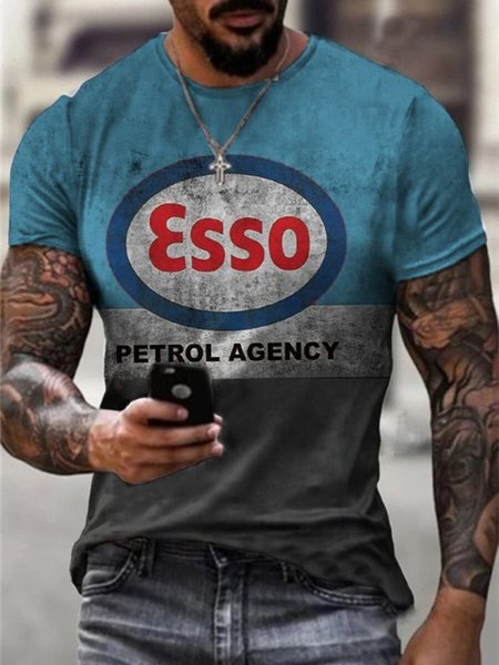 

Casual Letter Print T-Shirts & Tops, Blue, Men's t-shirts