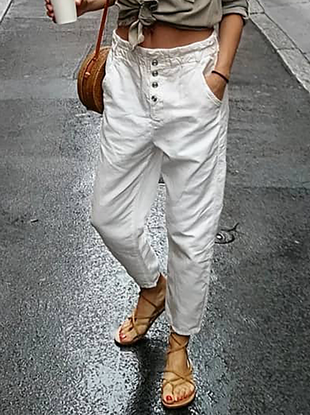 

Casuale Tinta Unita Pantaloni, Bianco, Pants