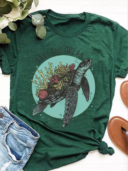 

Save The Ocean Turtle Women Tshirt, Dark green, T-shirts