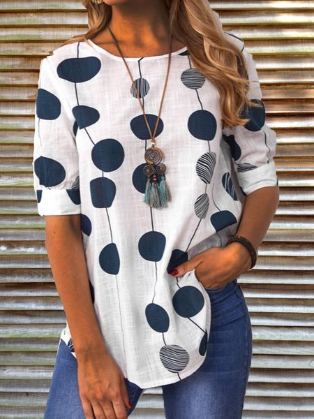 

Crew Neck Blouse, Black-white, Tops