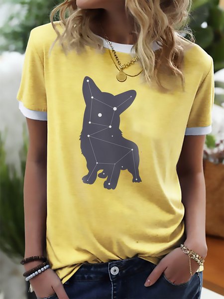 

Corgi Constellation Graphic Short Sleeve Ringer Tee, Yellow, T-shirts