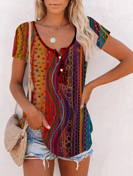 

Vacanza Maniche Corte Girocollo Top, Rosso, Blouses & Shirts