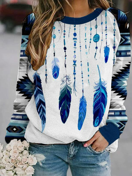 

Long Sleeve Cotton-Blend Crew Neck Sweatshirt, Blue, Sweatshirts & Hoodies