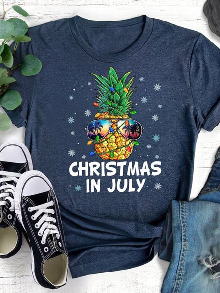 

Christmas In July Women Tshirt Funny Pineapple Fruit Tee Top, Deep blue, T-shirts