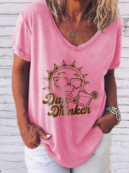 

Day Drinking Graphic Short Sleeve Loose Tee, Pink, T-shirts