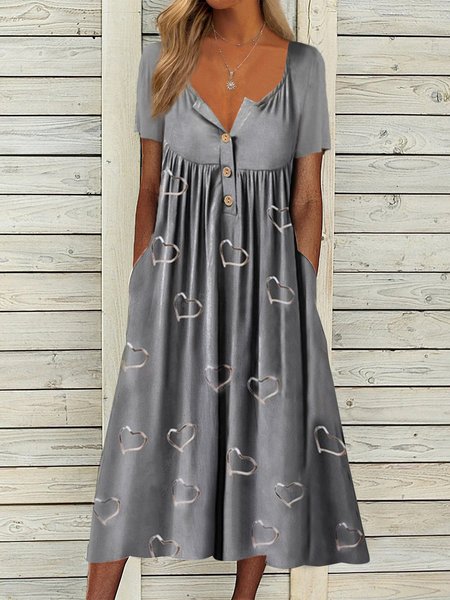 

V Neck Short Sleeve Dresses, Deep gray, Maxi Dresses