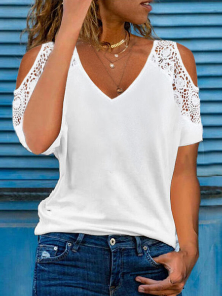 

Short Sleeve Casual V Neck Shirts & Tops, White, Shirts & Blouses