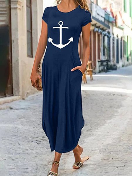 

Shift Casual Cotton-Blend Dresses, Blue, Maxi Dresses