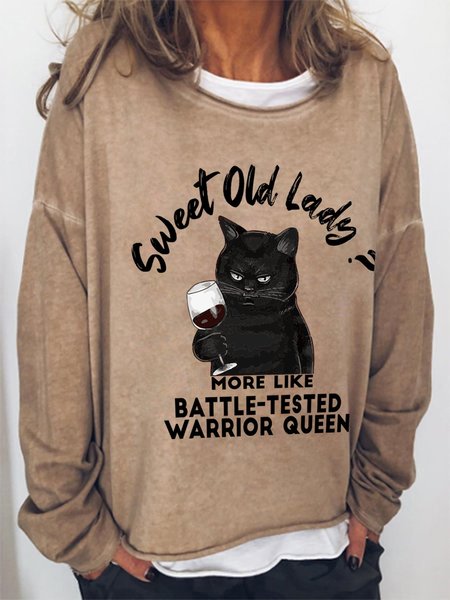 

Sweet Old Lady More Like Battle-Tested Warrior Queen Long Sleeve Crew Neck Sweatshirts, Light brown, Hoodies&Sweatshirts