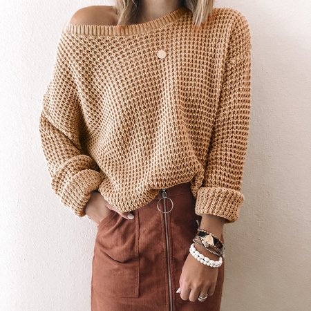 

Maglione Solido Casuale Maniche Lunghe Acrilico, Albicocca, Sweater