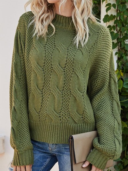 

Maglione Casuale Solido Girocollo, Verde, Sweater