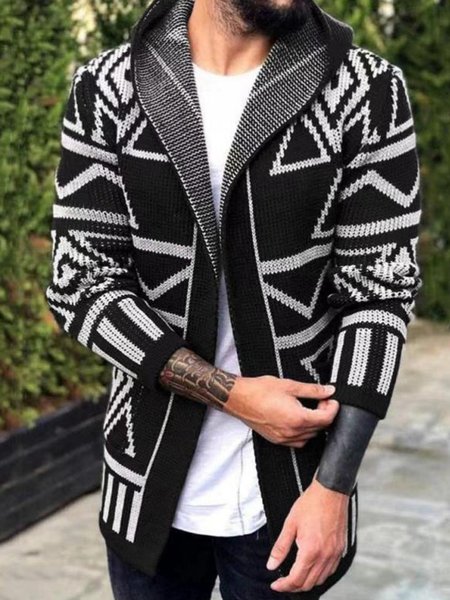 

Casual Cotton Sweater coat, Black, Men's Tops