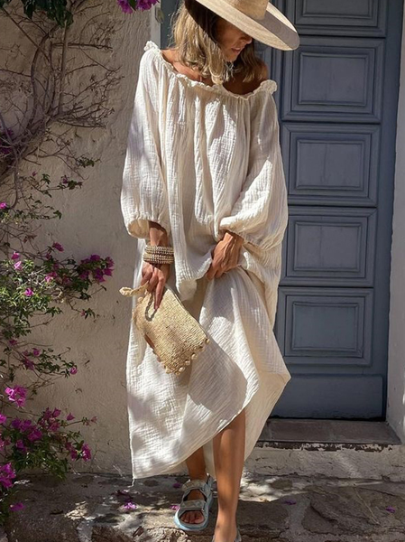 

Balloon Sleeve Casual Dresses, Beige, Casual Dresses