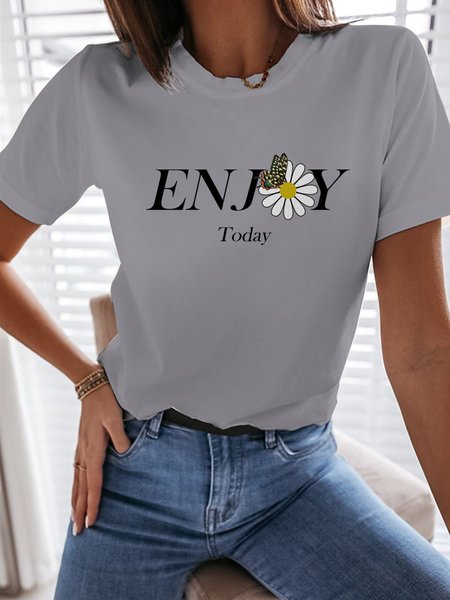 

Enjoy Today Daisy Graphic Short Sleeve Loose Tee, Light gray, T-shirts
