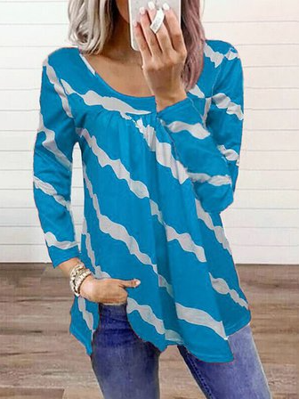 

Casual Crew Neck Shirts & Tops, Light blue, Tees & T-shirts