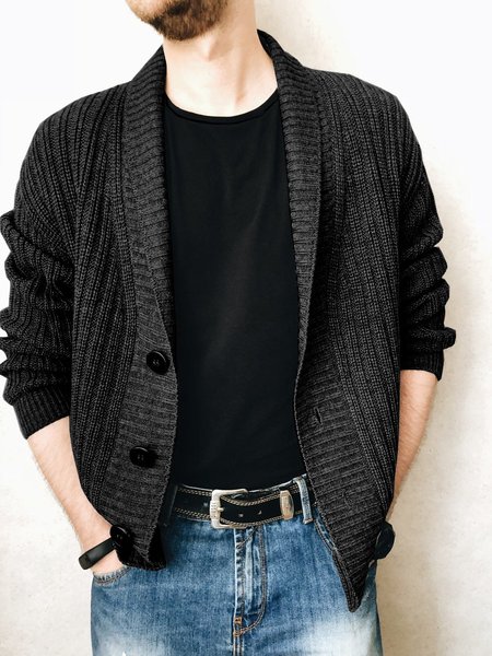 

Cotton-Blend Sweater coat, Deep gray, Men's Sweater
