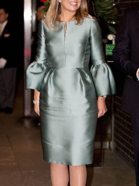 

3/4 Sleeve Shift Elegant Dress, Green, Midi Dresses