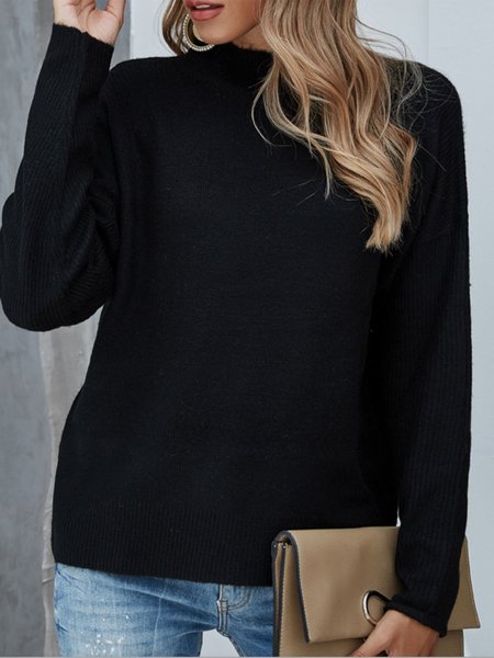 

Girocollo Casuale Dritto Acrilico Maglione, Nero, Sweater