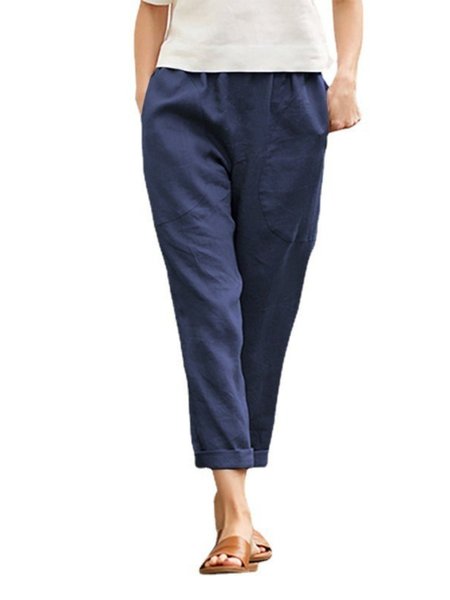 Buy Vintage Pockets Plain Plus Size Casual Pants, Zolucky, Purplish blue