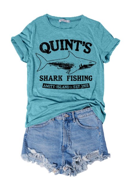 

Quints Shark Fishing Women's Shift Short Sleeve T-shirt, Cyan, T-shirts