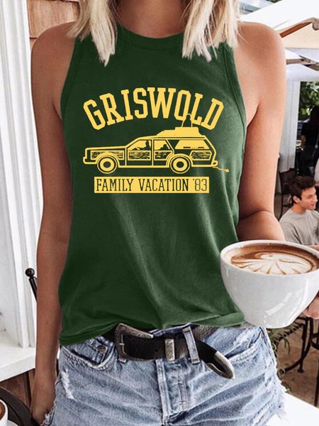 

Girls World Family Vacation Women's Short Sleeve Shift Cotton-Blend Shirts & Tops, Dark green, Tank Tops