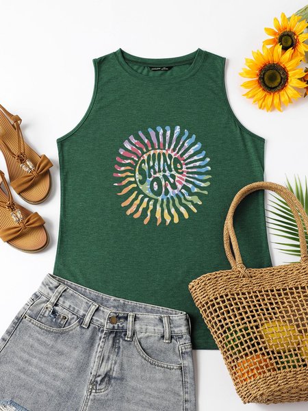 

Shine On Graphic Sleeveless Loose Tank Top, Dark green, Tank Tops