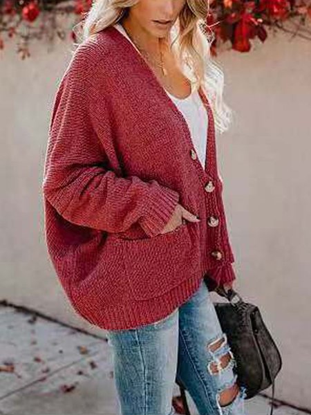 

Scollo a V Dritto Vintage Maniche Lunghe Maglione, Rosso, Sweater