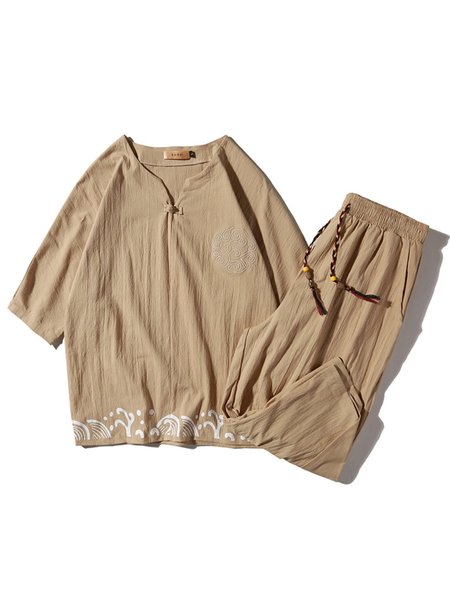 

Casual Cotton Two Piece Sets, Chalky yellow, Men's sets