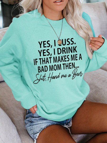 

Funny Word Casual Long Sleeve Sweatshirts, Green, Hoodies&Sweatshirts