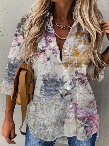 

Casuale Stampato Colletto a Camicia Maniche Lunghe Top, Come immagine, Blouses & Shirts