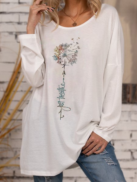 

Long Sleeve Shift Basic T-shirt, White, T-Shirts