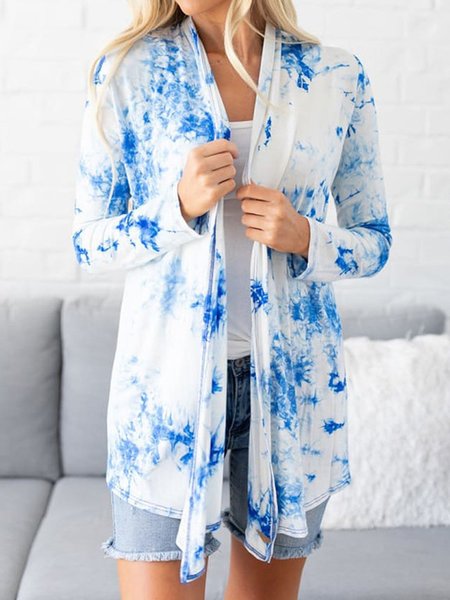 

Ombre/Tie-Dye Cowl Neck Long Sleeve Tops, Blue, Outerwear
