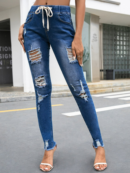 Denim Casuale Leopardo Pantaloni, Blu intenso, Jeans