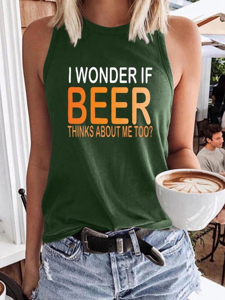 

I Wonder If Beer Thinks About Me Too Women's Cotton-Blend Casual T-shirt, Dark green, Tank Tops