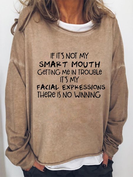 

There Is No Winning Sweatshirt Slogan Graphic Long Sleeve Top, Light brown, Hoodies&Sweatshirts