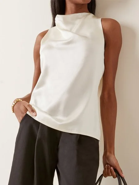 

Elegant Cowl Neck Solid Shift Top, White, Blouses and Shirts