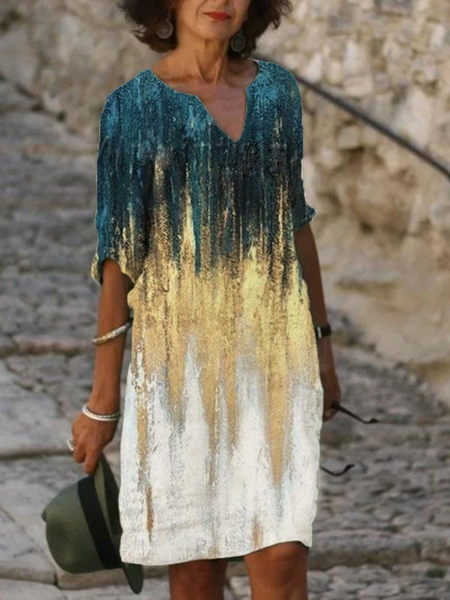

Abito Stampato Mezza Manica Vacanza Scollo a V, Multicolore, Summer dresses