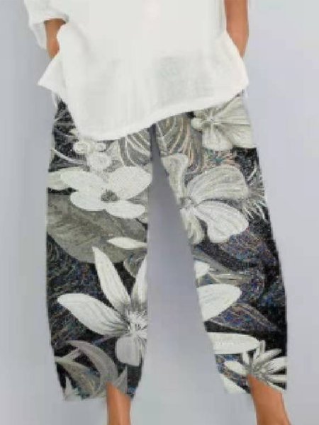 

Vintage Stampata Floreale Tasche Casuale Pantaloni, Fiore - 2, Pants